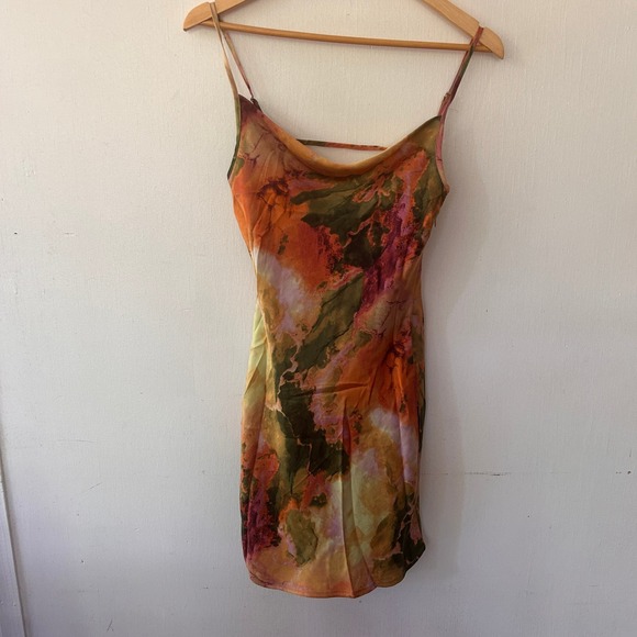 Nasty Gal Dresses & Skirts - Nasty Gal Mini Dress Womens 4 Multi Marble Print Drape Neck Slinky Romantic